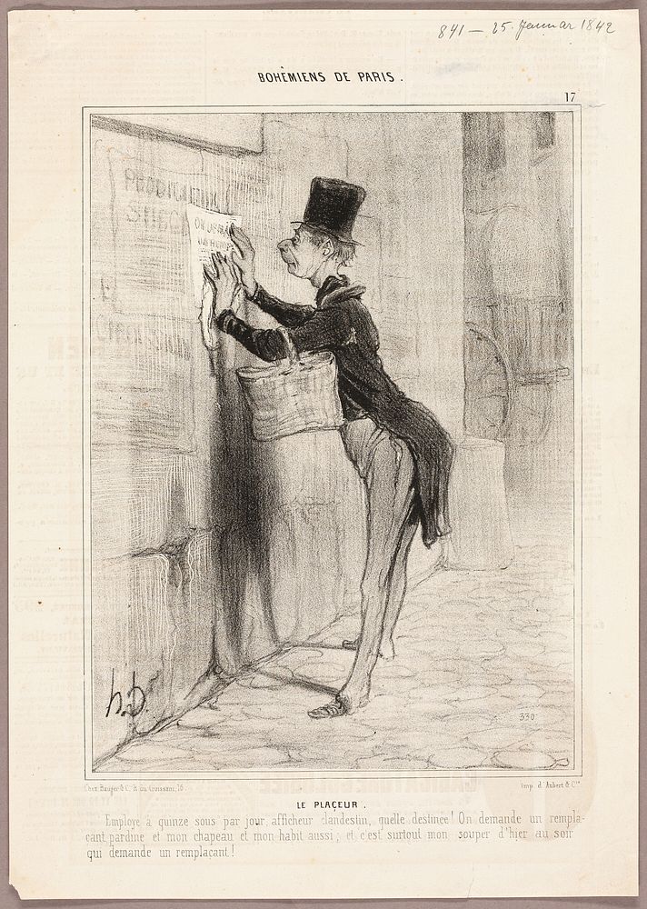 The Poster Man, plate 17 from Bohémiens de Paris by Honoré-Victorin Daumier