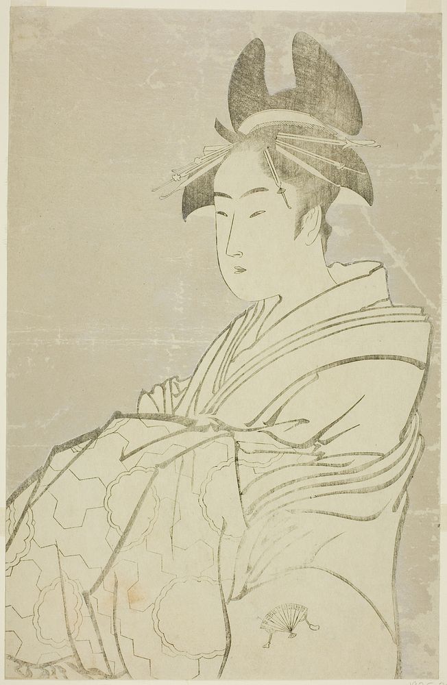 Miyahito of the Ogiya, Whose Assistants Are Tsubaki and Shirabe (Ogiya uchi Miyahito, Tsubaki, Shirabe) by Kitagawa Utamaro