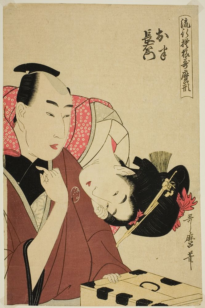 Ohan and Choemon, from the series "Fashonable Patterns in Utamaro Style (Ryuko moyo Utamaro-gata)" by Kitagawa Utamaro