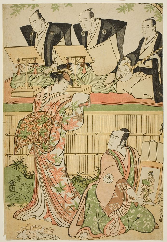 The Actors Matsumoto Koshiro IV as Ukita Sakingo and Sawamura Sojuro III as the ghost of the courtesan Takao, in the play…