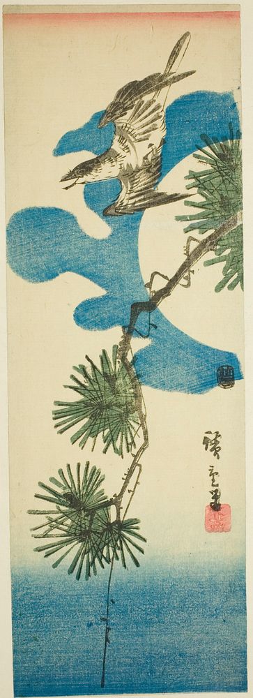 Cuckoo, Pine Brach, and Full Moon by Utagawa Hiroshige