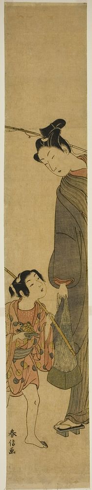 Young Man and Boy Returning from Fishing by Suzuki Harunobu