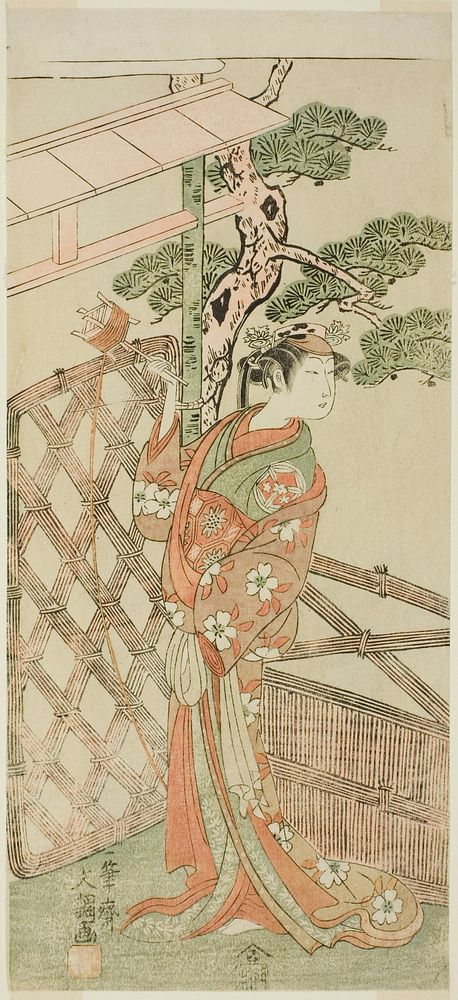 The Actor Yamashita Kinsaku II as Moshio, Wife of Ito Sukekiyo, in the Play Izu-goyomi Shibai no Ganjitsu, Performed at the…