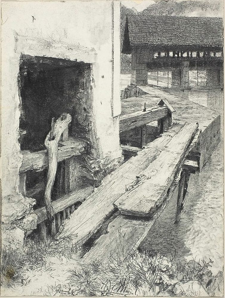 Sluice by Adolph Friedrich Erdmann von Menzel