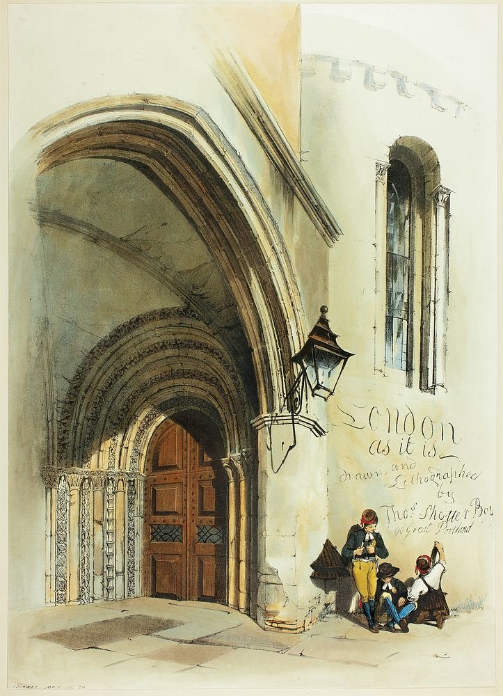 Doorway, Temple, frontispiece to Original Views of London as It Is by Thomas Shotter Boys