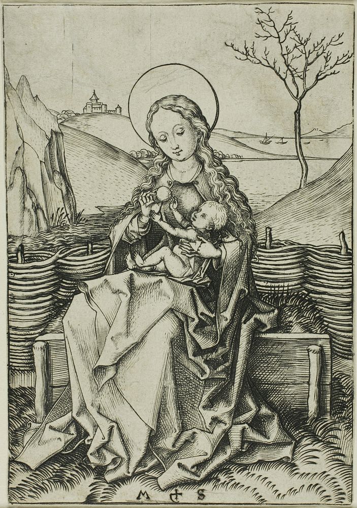 The Madonna and Child on a Grassy Bench by Martin Schongauer