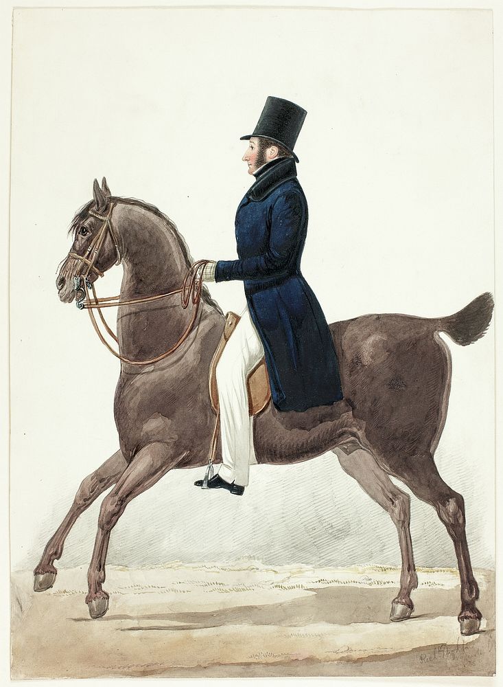 Equestrian Portrait of Man in Profile by Richard Dighton