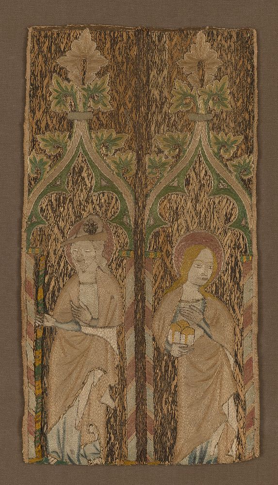 Fragment from an Orphrey Band Showing St. Barbara and St. James