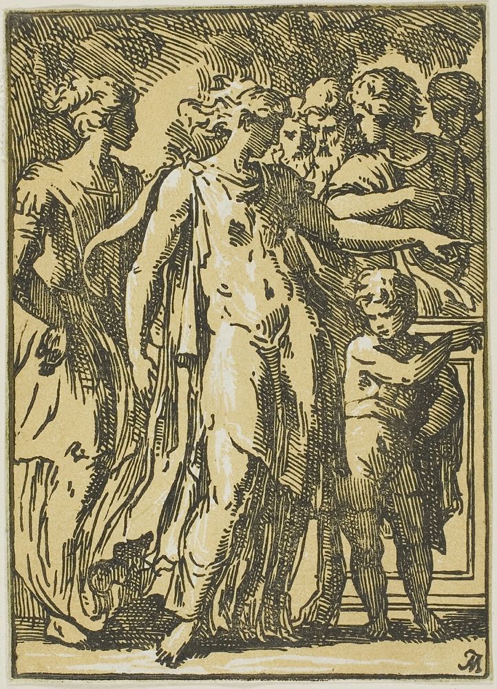 A Woman, a Child, and Figures around a Pedestal by Conte Antonio Maria Zanetti, the Elder