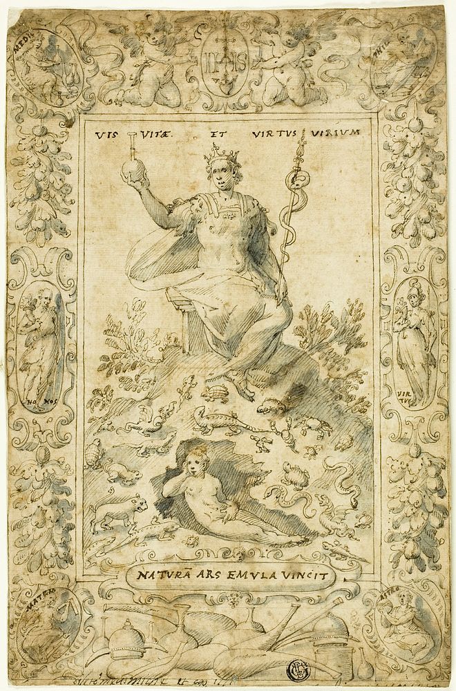 Design for Emblematic Frontispiece: "Natura Ars Emula Vincit" by Circle of Giovanni Guerra