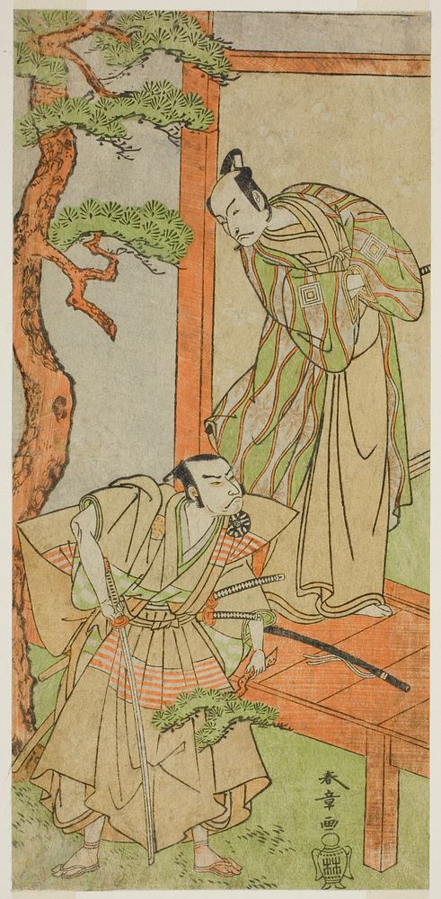 The Actors Ichikawa Danjuro V as Momonoi Wakasanosuke (right), and Nakamura Nakazo I as Kakogawa Honzo (left), in the Play…