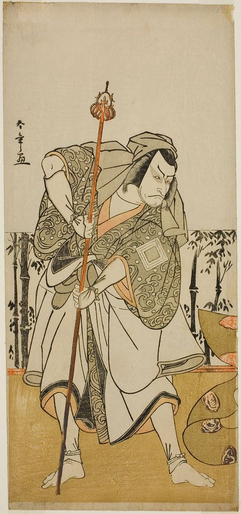 The Actor Ichikawa Danjuro V as Taira no Masakado Disguised as the Pilgrim Junjo in the Play Masakado Kammuri no Hatsuyuki…