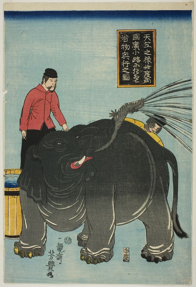 Illustration of Elephant from India On Display at Hirokoji in Ryogoku (Tenjiku no zo kotabi Ryogoku Hirokoji ni oite…