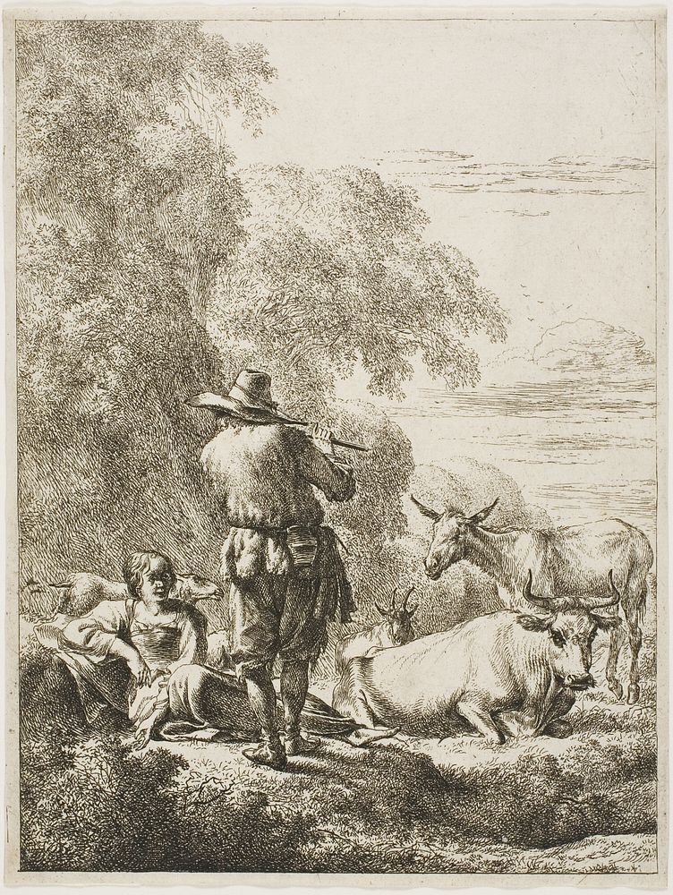 Shepherd Playing a Flute by Nicolaes Berchem