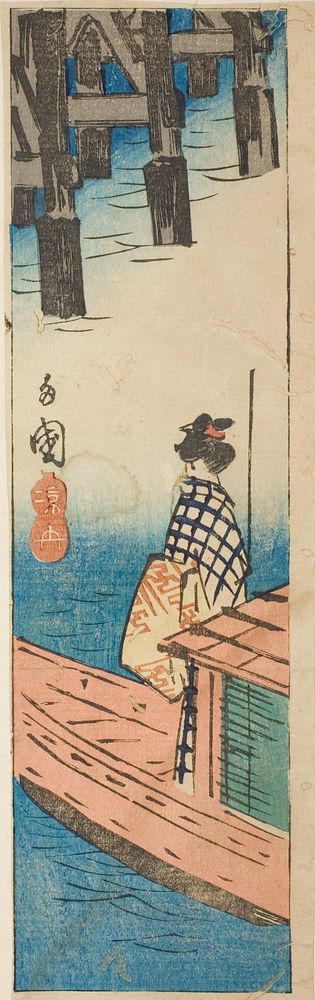 Pleasure Boat at Ryogoku Bridge (Ryogoku suzumibune), section of a sheet from the series "Cutouts of Famous Places in Edo…