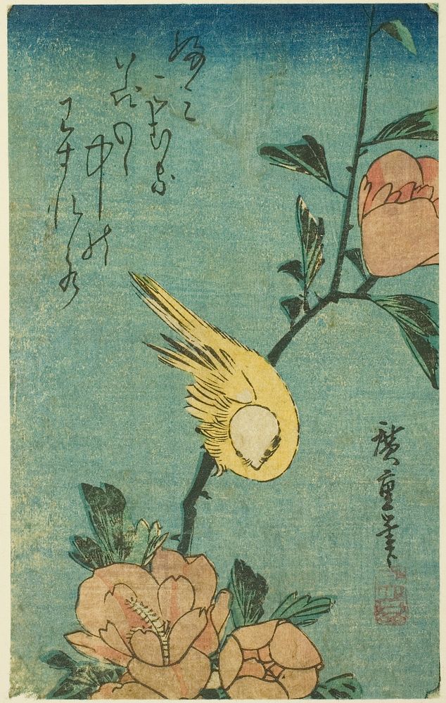 Yellow bird and hibiscus by Utagawa Hiroshige