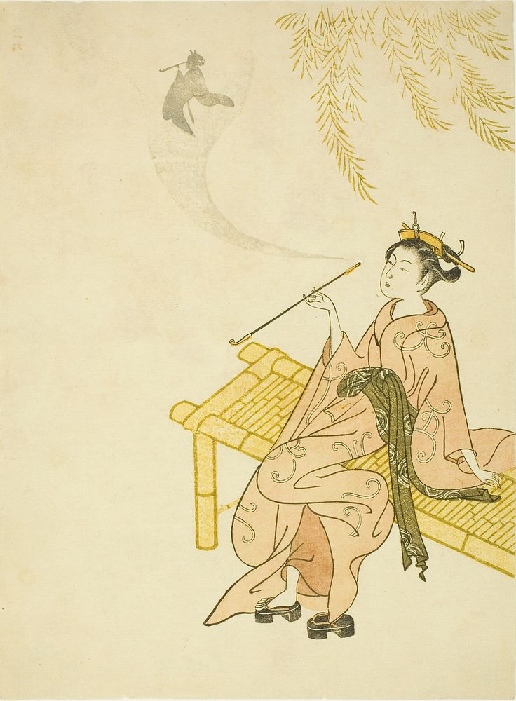 Smoking on a Bench by Suzuki Harunobu