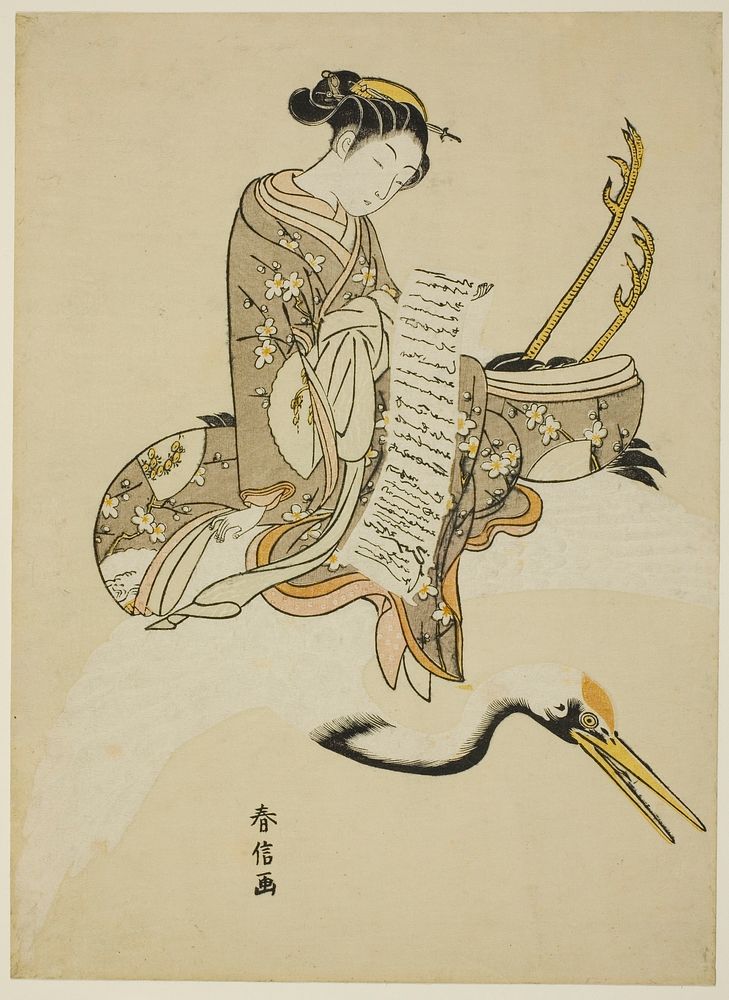 Girl Riding a Crane (parody of Hi Chobo [Chinese: Fei Zhangfang]) by Suzuki Harunobu