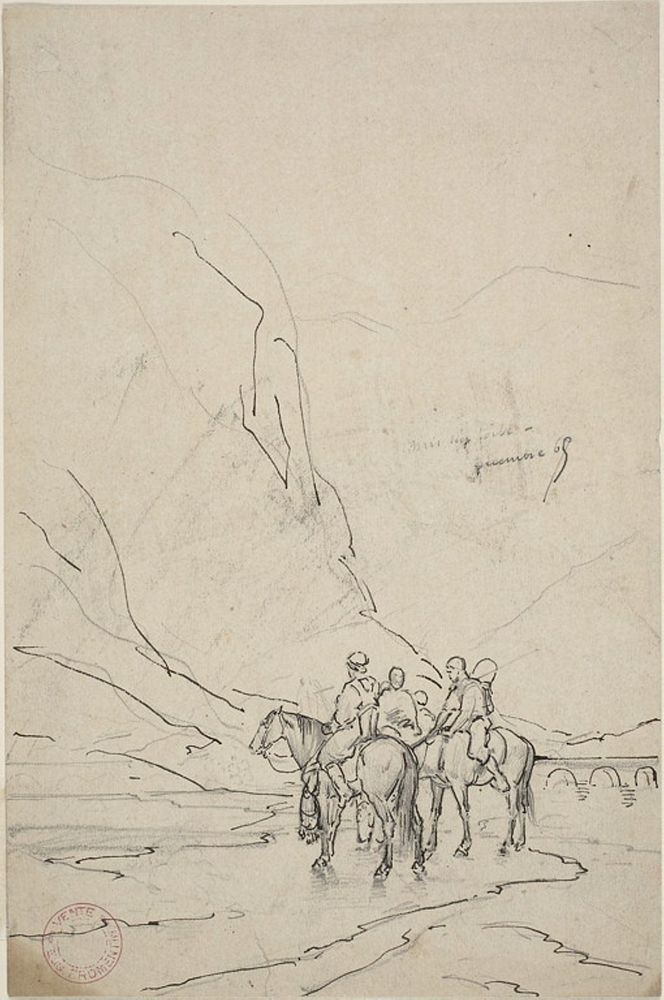 Men on Horseback Beside River by Eugène Fromentin