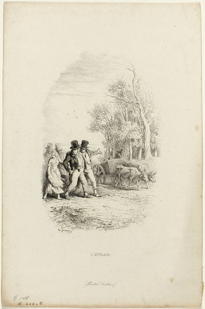 The Oxcart, Illustration from Fables by Lachambaudie by Charles Émile Jacque