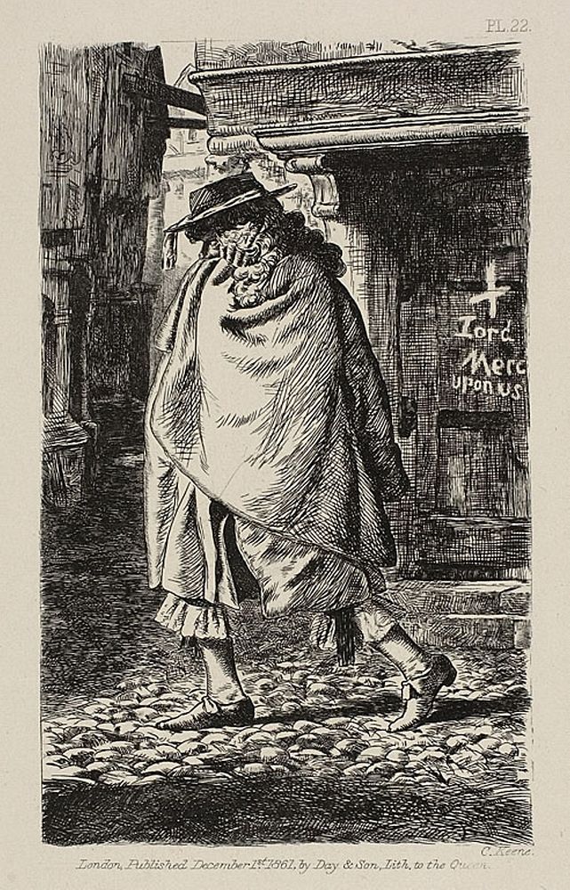 A Cloaked Figure Passing Through the Street (at the Time of the Plague in London) by Charles Samuel Keene