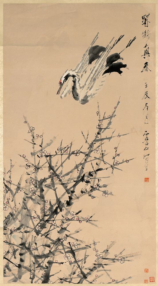 Plum Blossoms, Crane, and Spring by Xugu