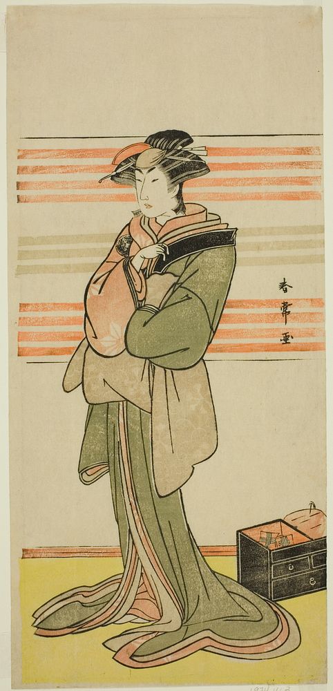 The Actor Nakamura Riko I as Osen of the Komatsuya House (?) in the Play Nanakusa Yosooi Soga (?), Performed at the Nakamura…