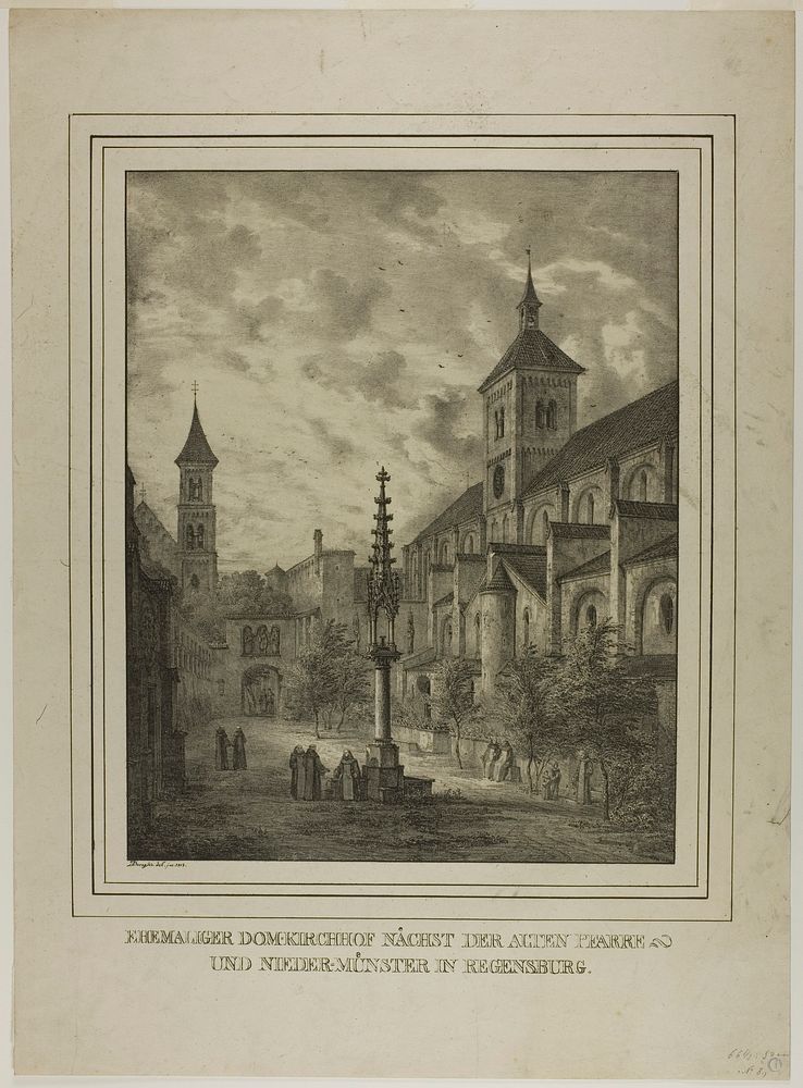 Former Cathedral Churchyard near the Old Rectory and Minster in Regensberg by Domenico Quaglio
