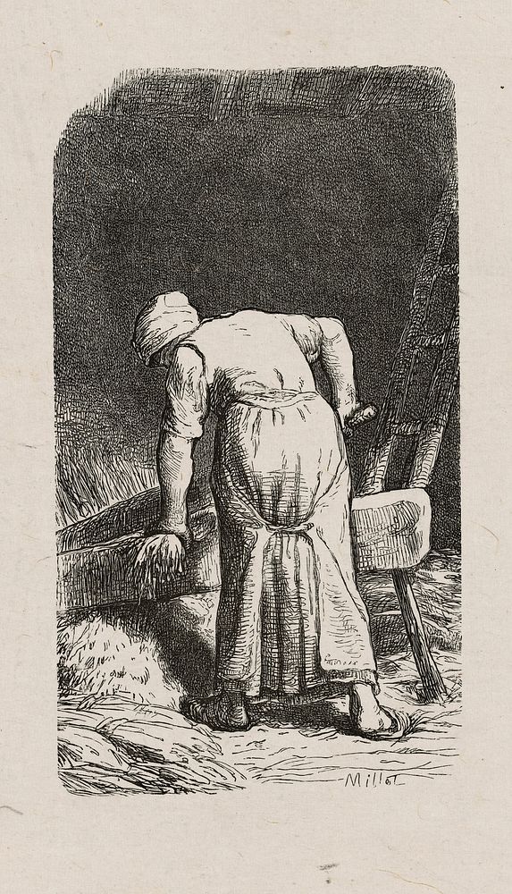 Woman Crushing Flax by Jacques Adrien Lavieille