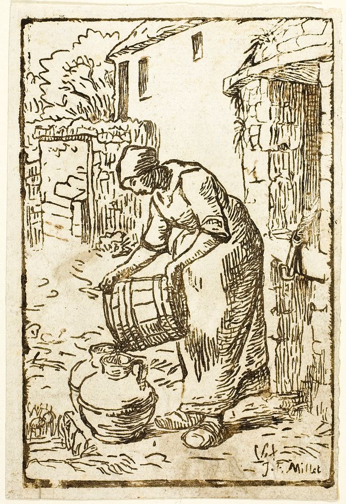 Woman Filling Water-Cans by Pierre Millet