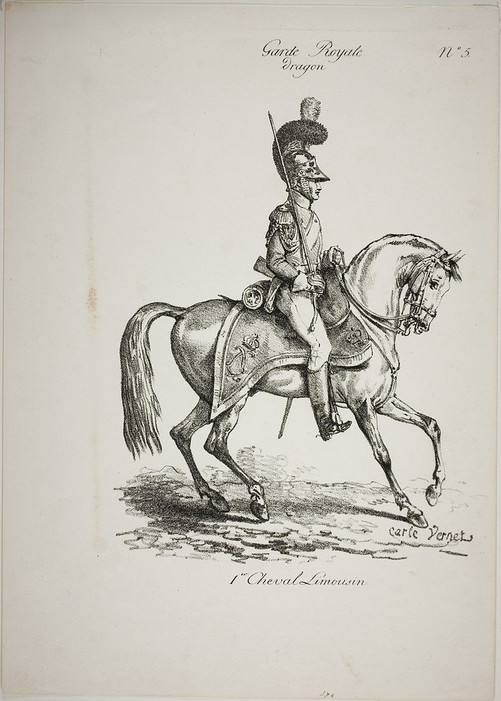 Royal Guard, Norman Mounted Dragoon and Horse, No. 5, First Limoges Horse by Carle Vernet
