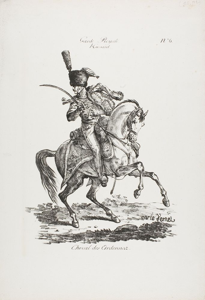 Royal Guard, Mounted Hussard and Horse No. 6 by Carle Vernet