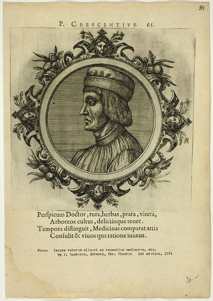 Portrait of P. Crescentius by Johannes Sambucus (Author)