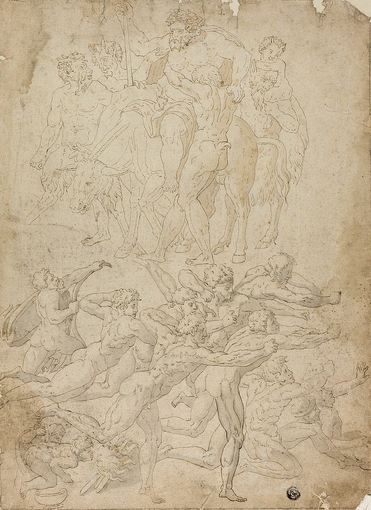 Archers Shooting at a Herm, Triumph of Bacchus, and Other Studies by Michelangelo Buonarroti