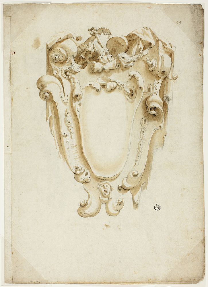 Design for Escutcheon, with Musical Instruments by Unknown Genoese