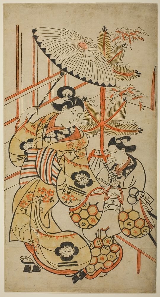 The Actors Matsumoto Hyozo as a courtesan and Nakagawa Hanzaburo as a young man by Torii Kiyonobu I