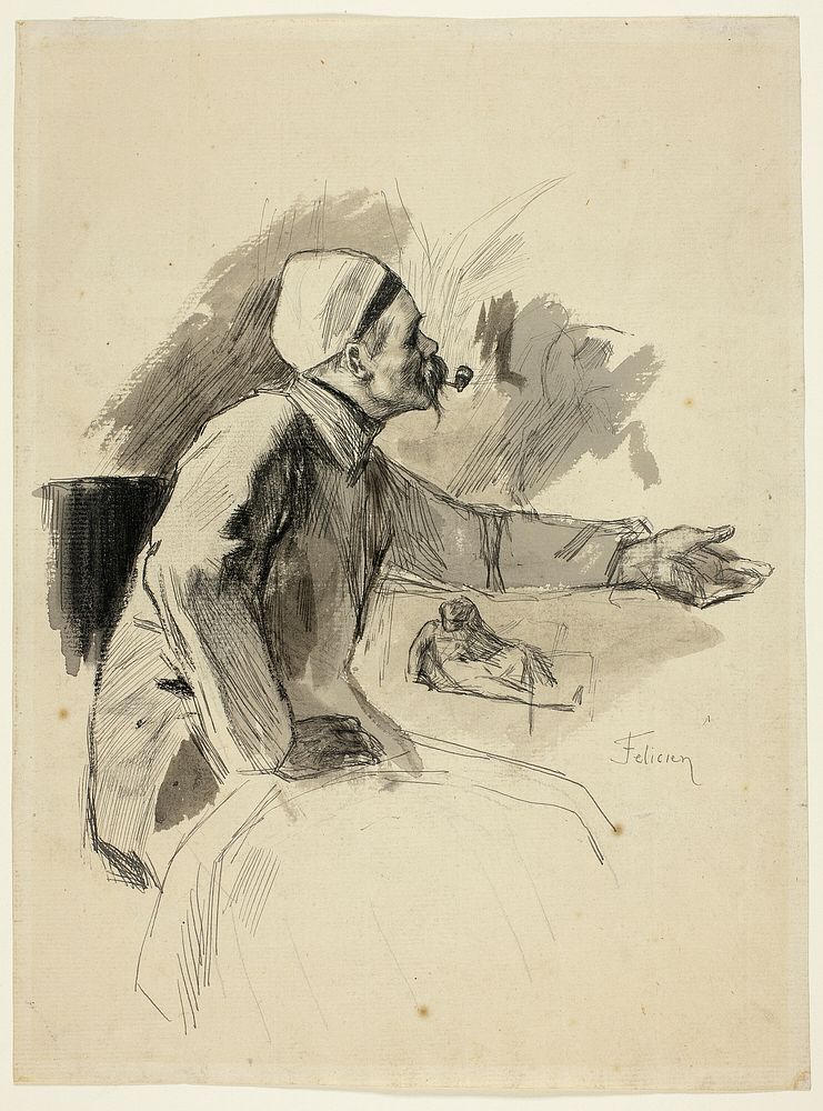 Seated Man with Extended Left Arm by Félicien Rops
