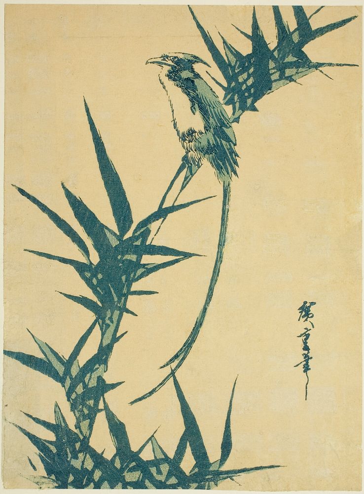 Long-tailed bird and bamboo by Utagawa Hiroshige
