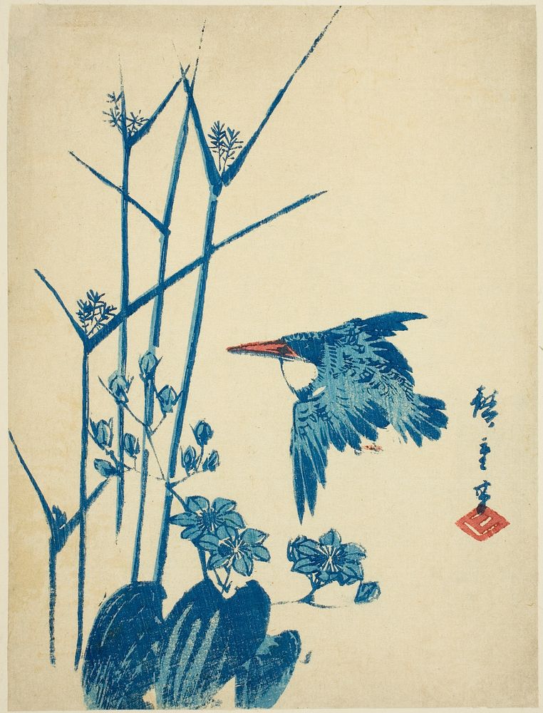 Kingfisher and monochoria by Utagawa Hiroshige