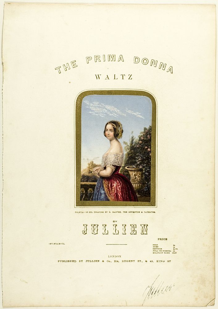 The Bride, cover for The Prima Donna Waltz sheet music by George Baxter