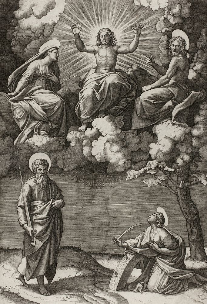 Christ, the Virgin, and Saint John the Baptist with Saints Paul and Catherine by Marcantonio Raimondi