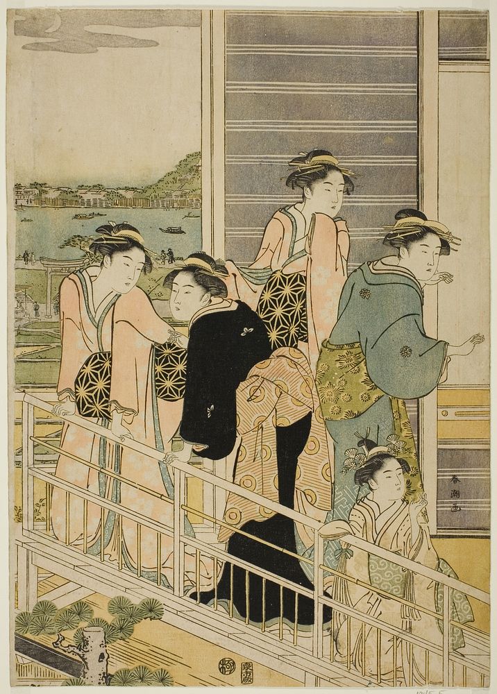 Women on a Balcony of a Yoshiwara Teahouse by Katsukawa Shunchô