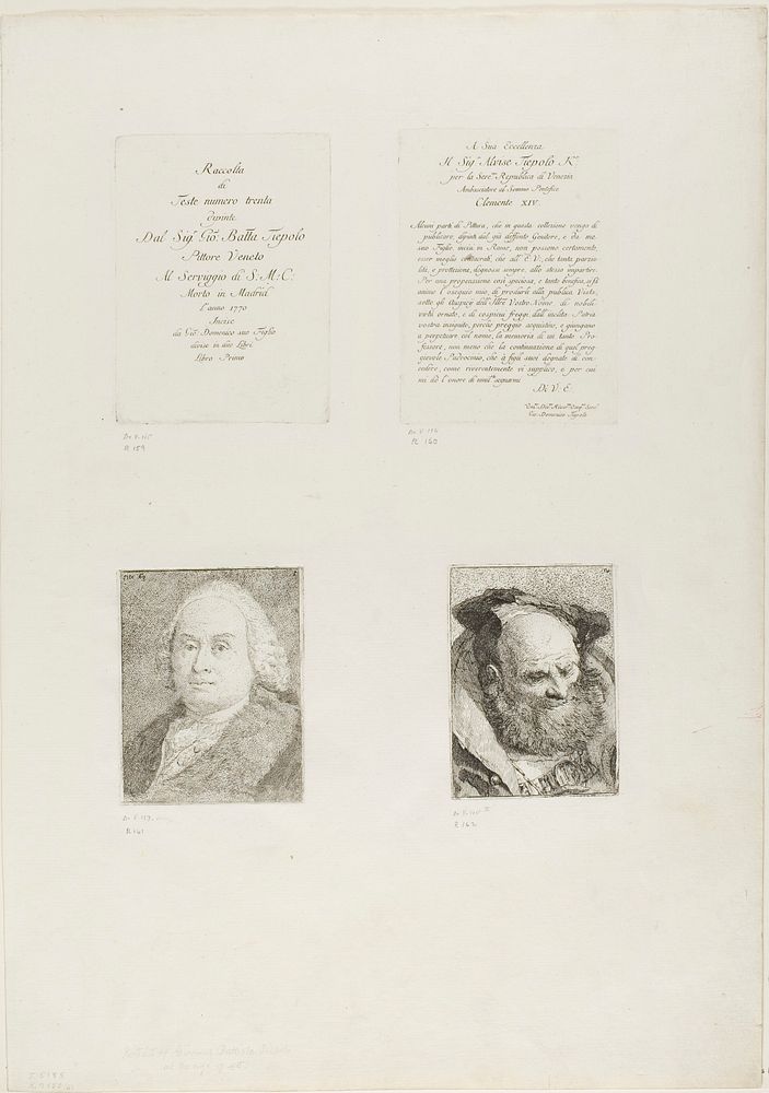 Title Page, Dedication, Portrait of Giambattista Tiepolo, Bearded Old Man by Giovanni Domenico Tiepolo