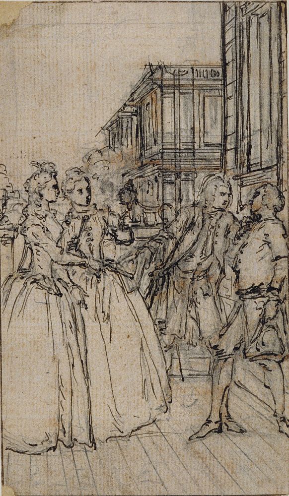 Literary Illustration with Two Ladies and Two Gentlemen in a Street by Hubert François Gravelot