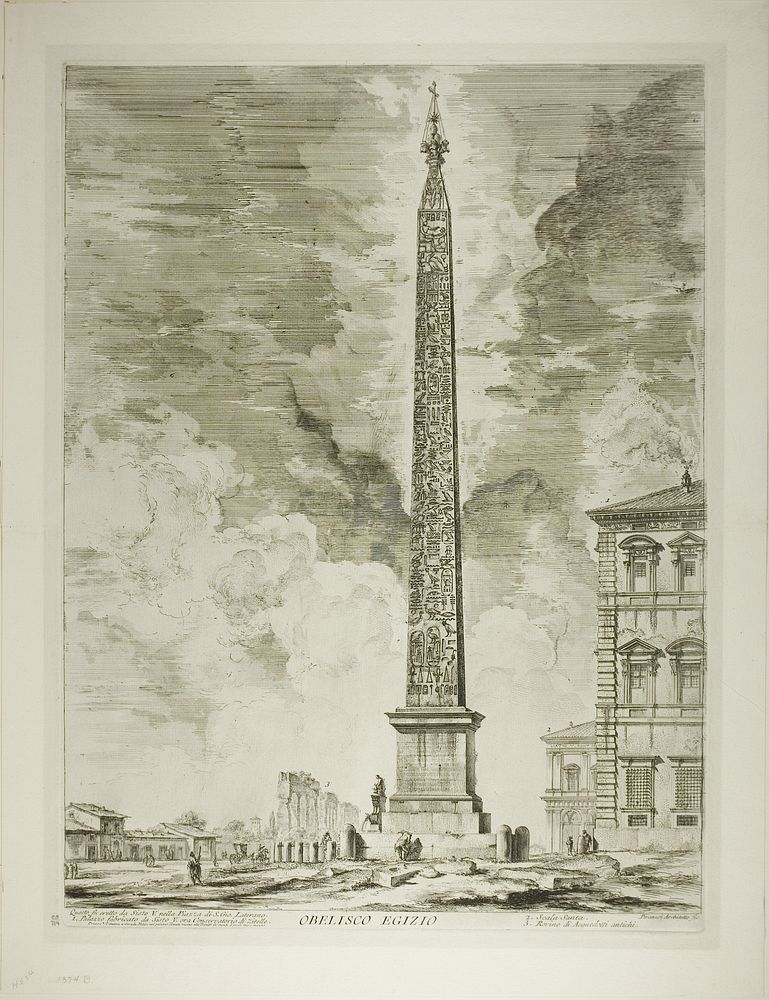 Egyptian Obelisk. This was erected by Pope Sixtus V in the Piazza of St. John Lateran, from Views of Rome by Giovanni…
