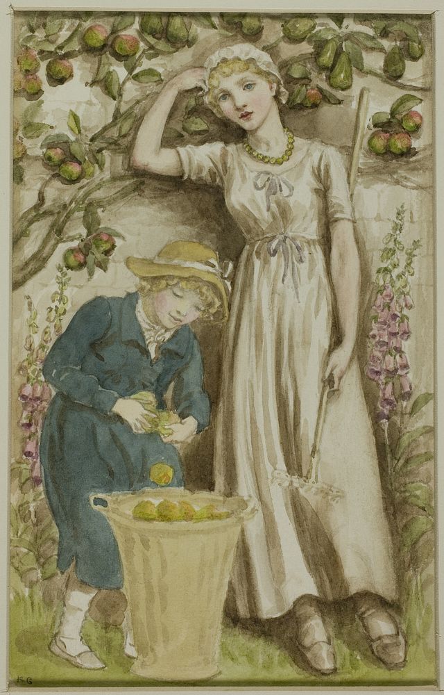 Girl and Boy Picking Apples by Kate Greenaway