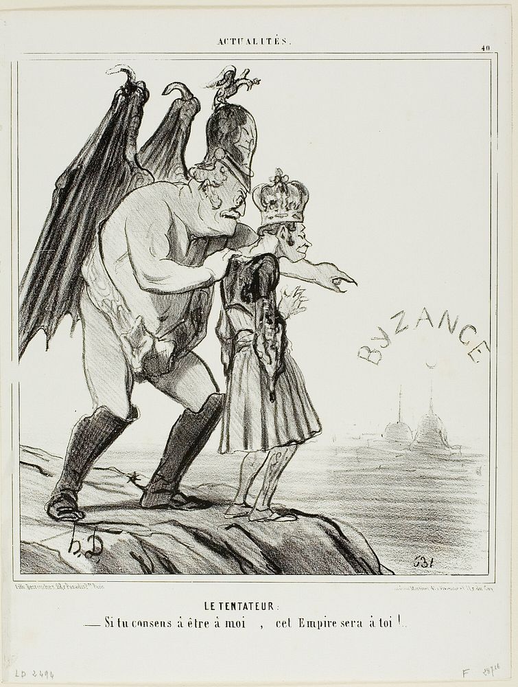 The Temptor. “- If you consent to belong to me... this empire will be yours,” plate 40 from Actualités by Honoré-Victorin…