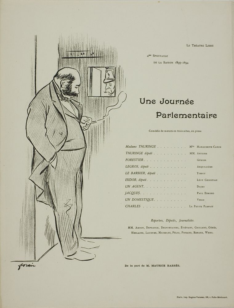 Theater Program for Une Journee Parlementaire by Jean Louis Forain
