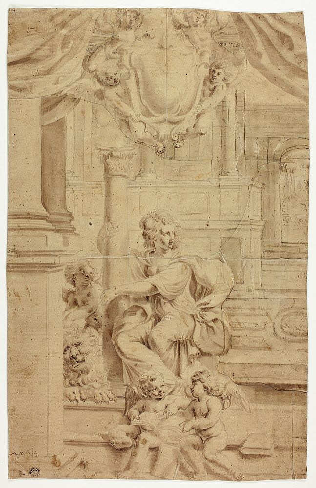 Allegorical Figure of Fortitude, with Coat of Arms Above by Giovanni Battista Coriolano