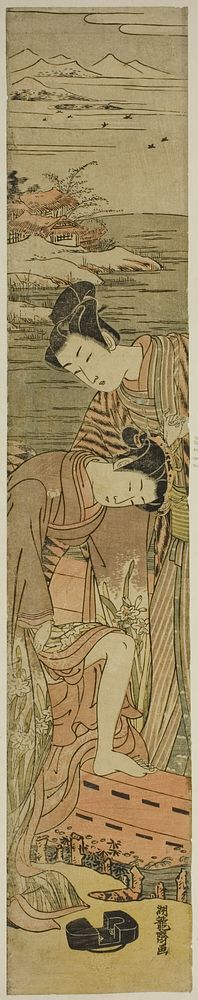 Young Woman Drops her Geta as She Boards a Boat by Isoda Koryusai